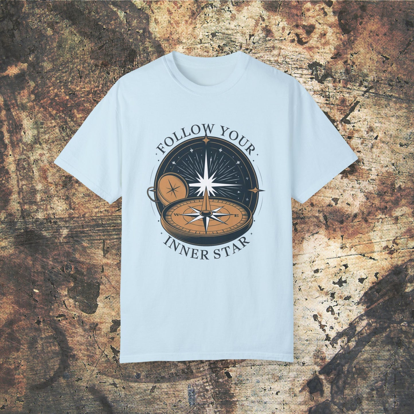 Inspirational Compass T-Shirt, Follow Your Inner Star Graphic Tee, Motivational Adventure Shirt, Star Compass Design, Gift for Explorers Garment-Dyed T-shirt