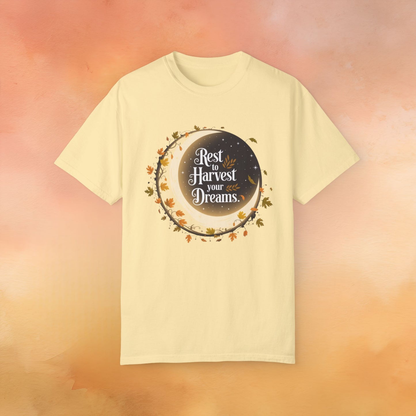 Rest to Harvest your Dreams T-Shirt, Moon and Leaves Graphic Tee, Motivational Quote Shirt, Inspirational Autumn Apparel