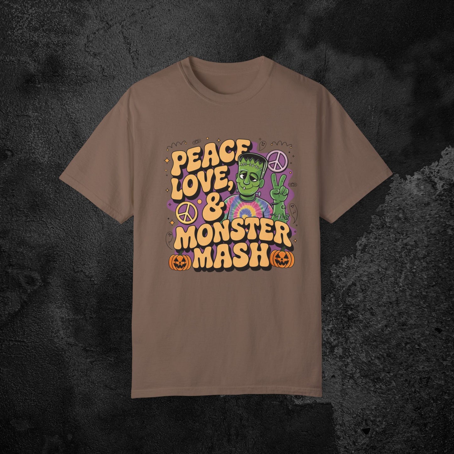 Peace Love and Monster Mash T-Shirt Funny Halloween Shirt Retro Horror Tee Perfect Halloween Gift Short Sleeve Top