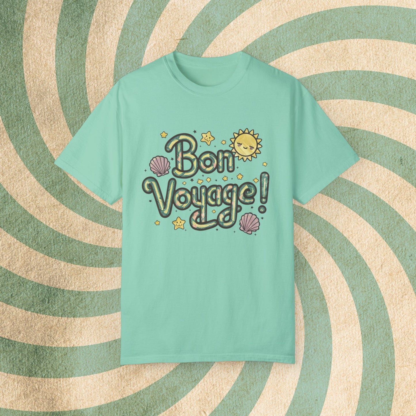 Bon Voyage T-Shirt, Cute Sun Design Tee, Shell and Star Shirt, Fun Travel Shirt, Charming Graphic Tee, Summer Adventure Top