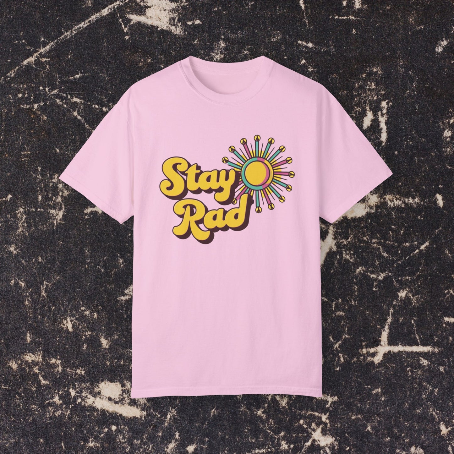 Stay Rad Retro Sunshine Graphic T-Shirt, Vintage Style Tee, Positive Vibes Summer Shirt, Fun Casual Outfit, Groovy Statement Top