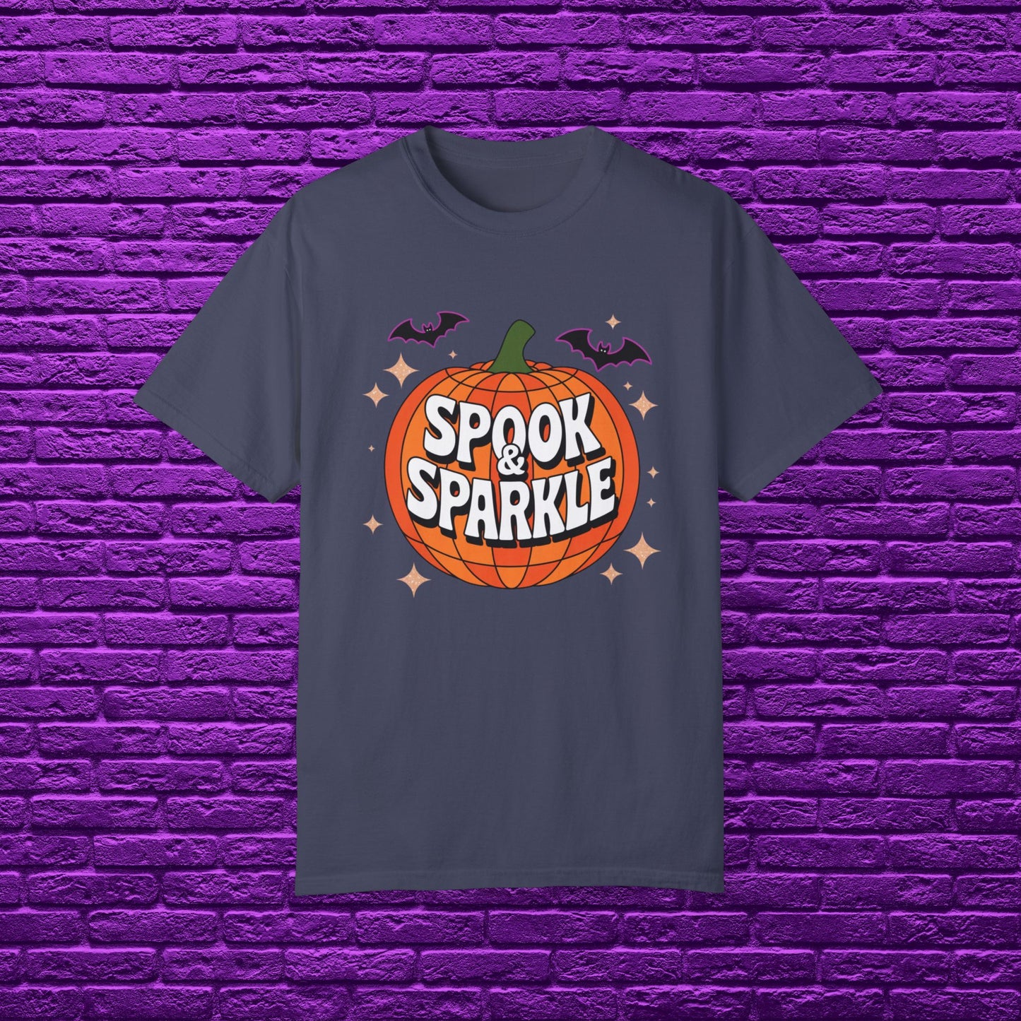 Halloween Pumpkin Spook and Sparkle T-Shirt, Cute Halloween Shirt with Pumpkin and Bats, Halloween Holiday Tee for Spooky Season