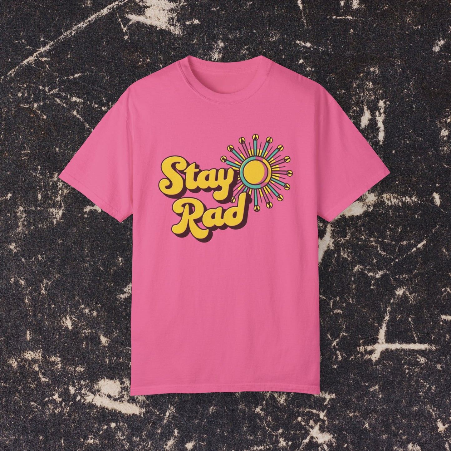 Stay Rad Retro Sunshine Graphic T-Shirt, Vintage Style Tee, Positive Vibes Summer Shirt, Fun Casual Outfit, Groovy Statement Top