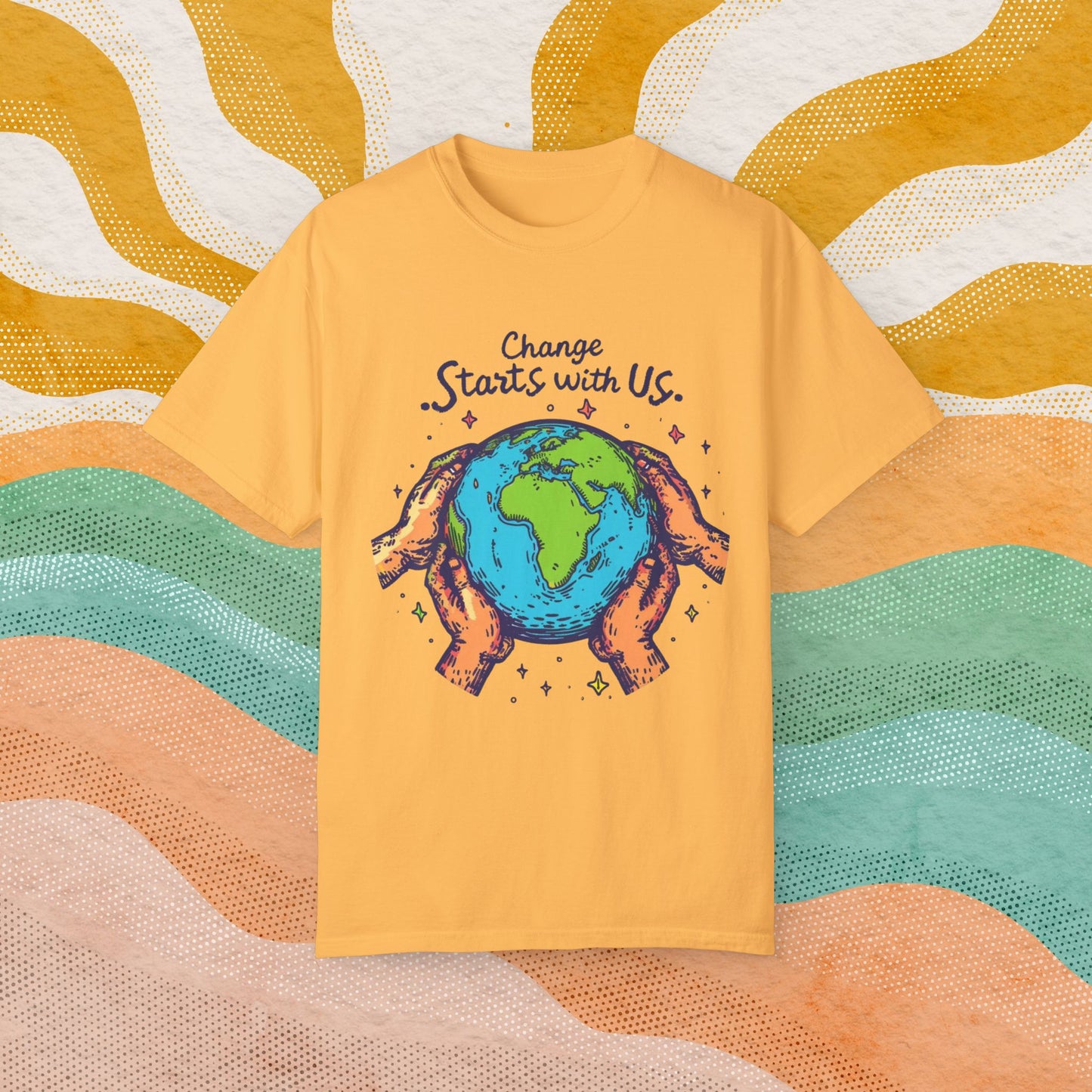 Change Starts with Us Earth Design T-Shirt, Inspirational World Graphic Tee, Environmental Awareness Shirt for Men Women