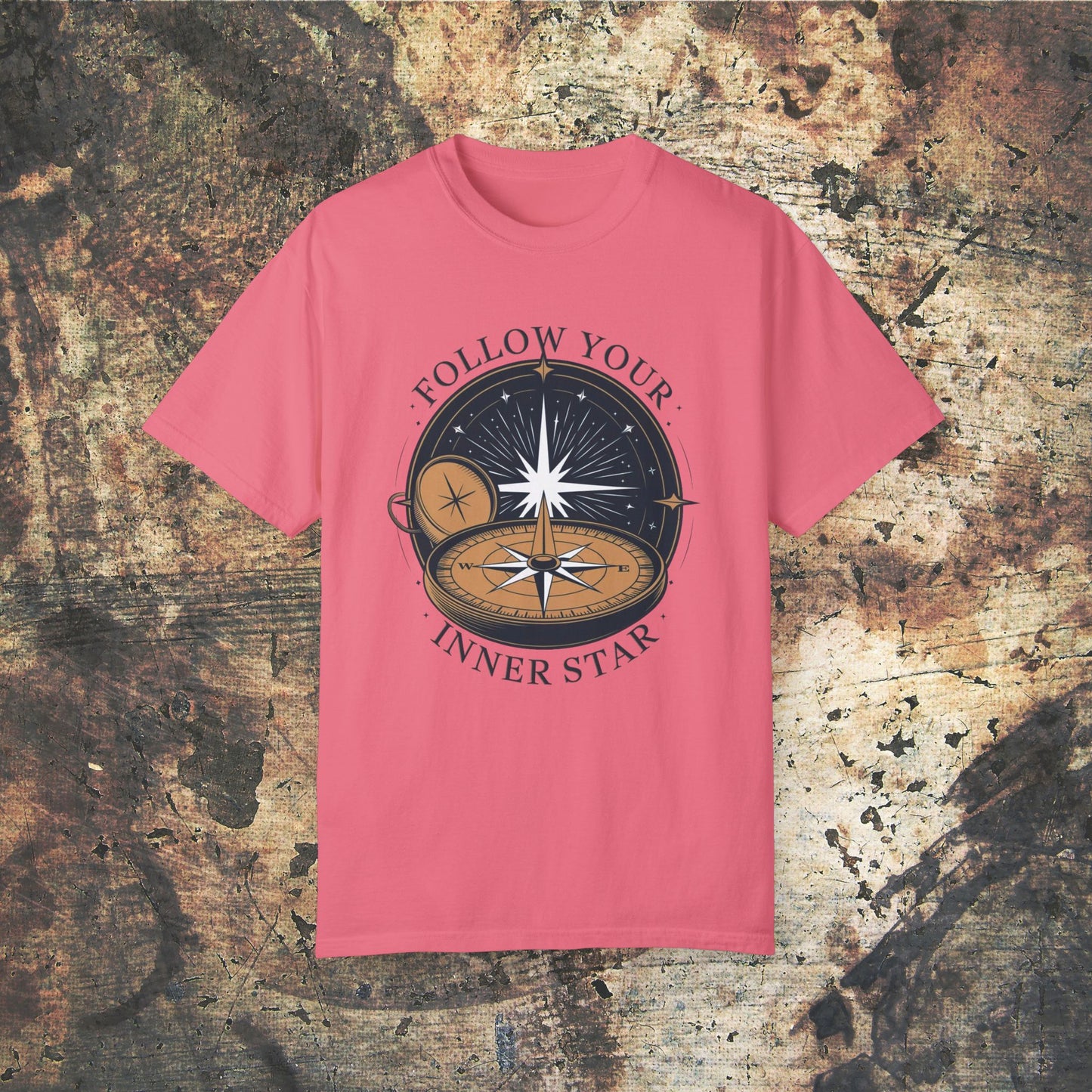 Inspirational Compass T-Shirt, Follow Your Inner Star Graphic Tee, Motivational Adventure Shirt, Star Compass Design, Gift for Explorers Garment-Dyed T-shirt