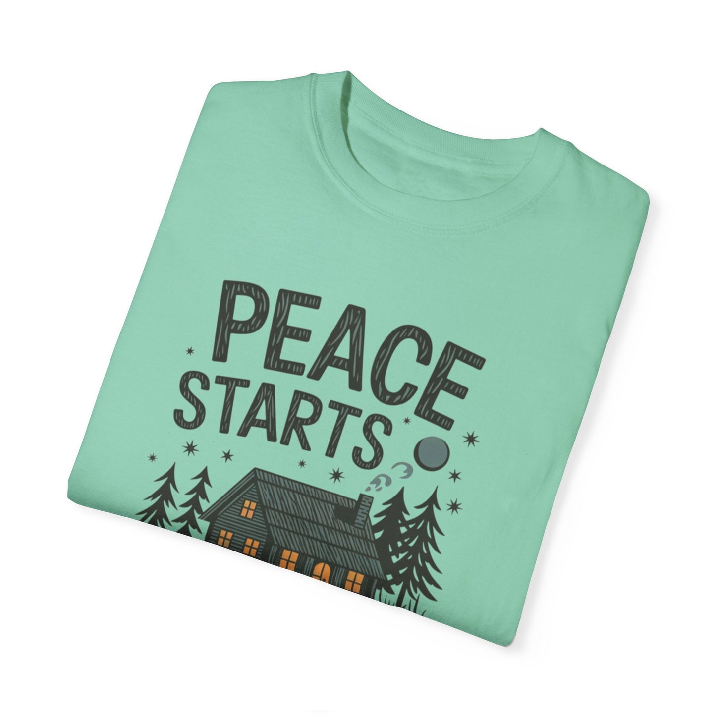 Peace Starts Within T Shirt, Cabin in Woods Graphic Tee, Cozy Cabin Shirt, Inspirational Quote T Shirt, Adventurous Outdoor Tee