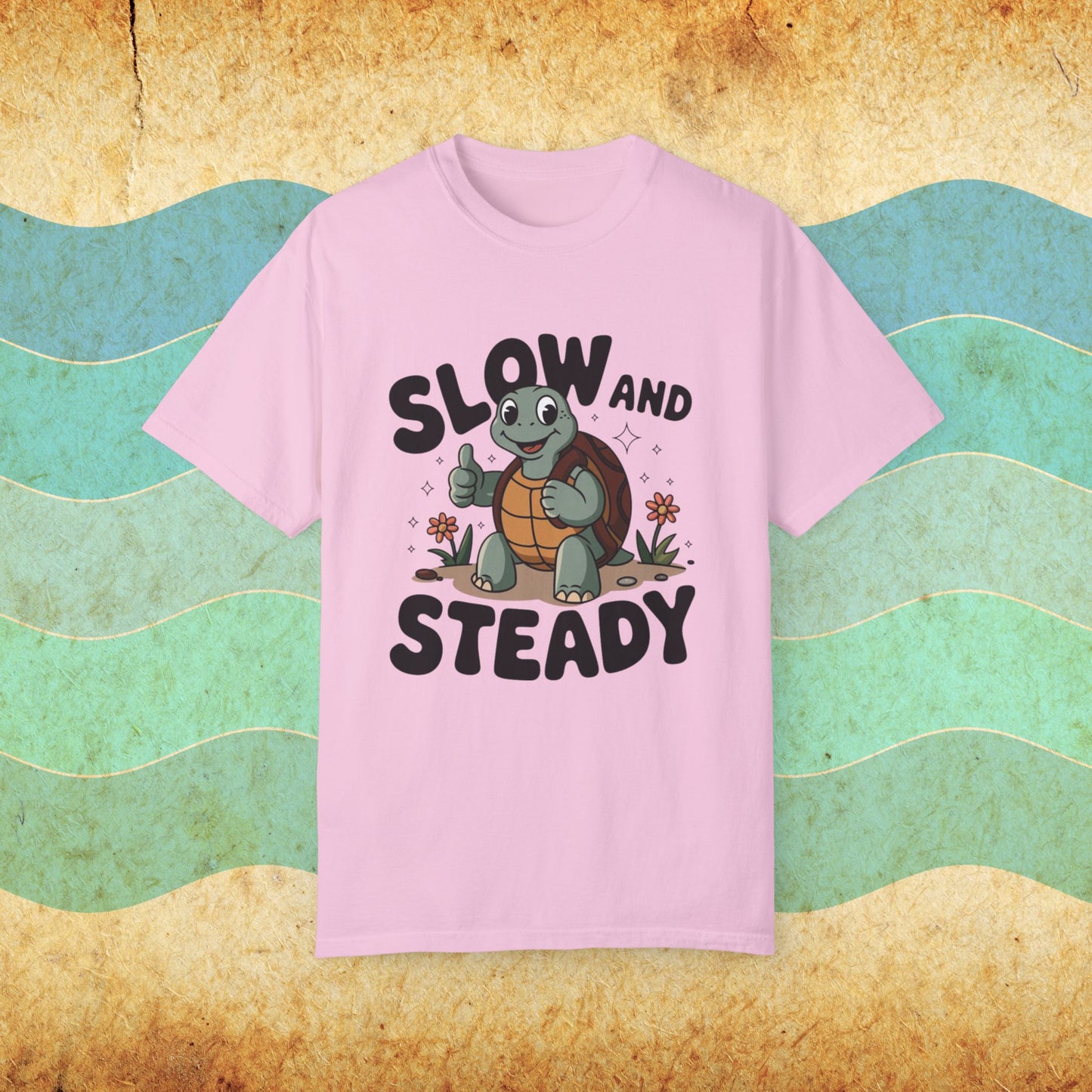 Cute Turtle Slow and Steady T-Shirt, Motivational Turtle Graphic Tee, Adorable Animal Lovers Gift, Kids and Adults T-Shirt Garment-Dyed T-shirt