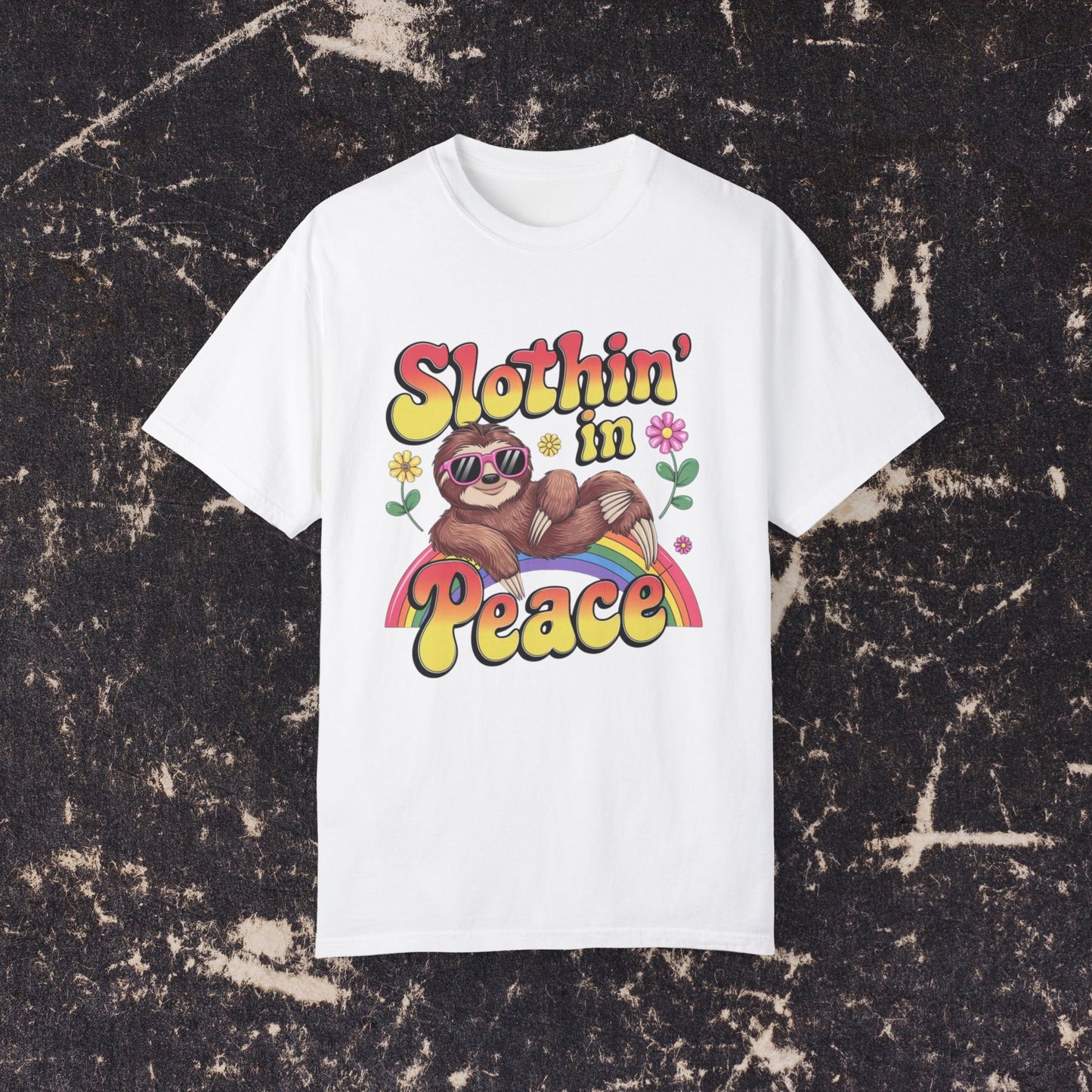 Funny Sloth T-Shirt, Slothin' in Peace Graphic Tee, Cute Sloth Shirt, Rainbow T-Shirt, Sloth Lover Gift, Cute Animal Shirt