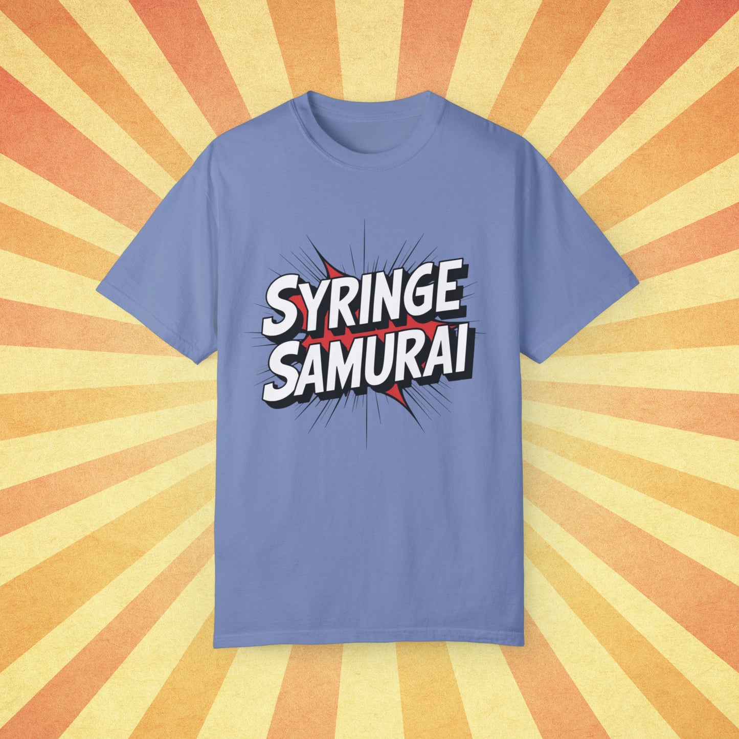 Syringe Samurai Graphic T-Shirt, Fun and Unique Tee, Cool Gift Idea, Casual Wear, Graphic Tee for Everyday Use, Trendy T-Shirt Garment-Dyed T-shirt