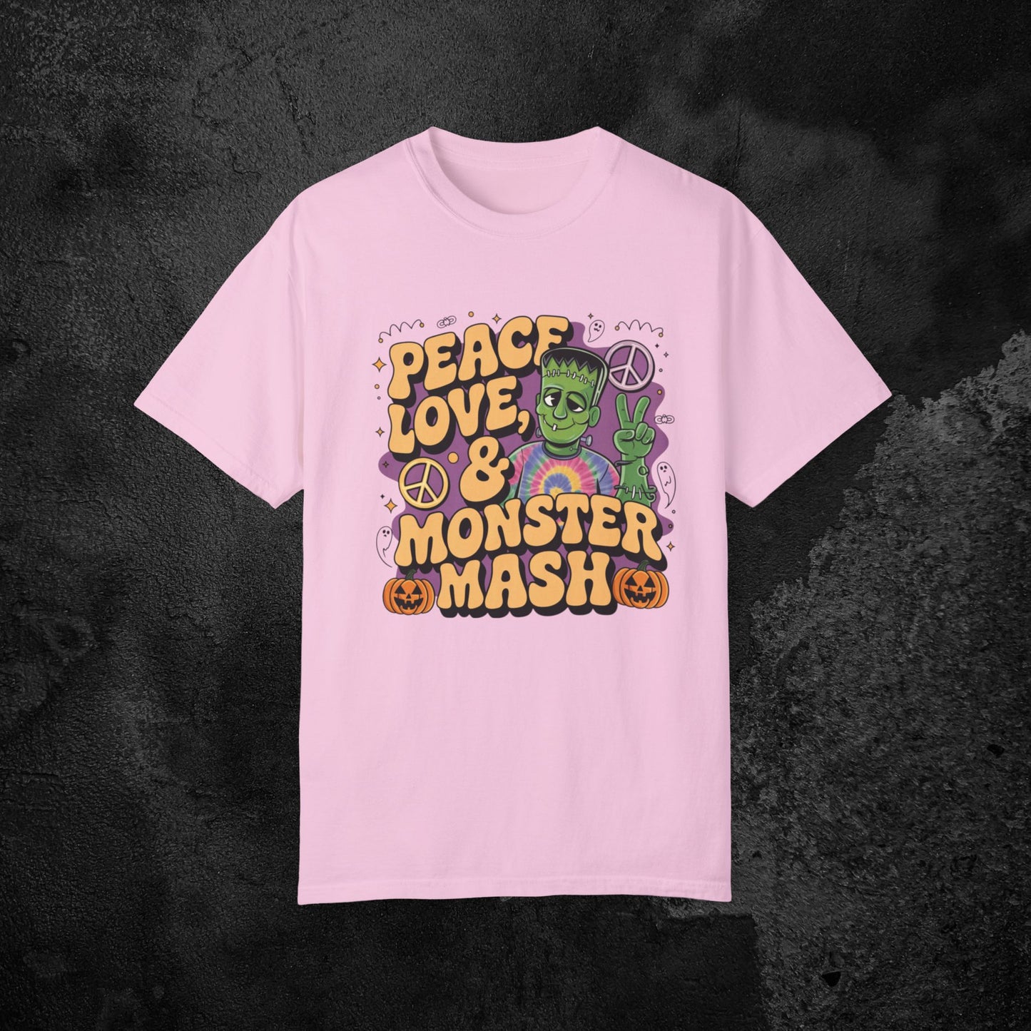 Peace Love and Monster Mash T-Shirt Funny Halloween Shirt Retro Horror Tee Perfect Halloween Gift Short Sleeve Top