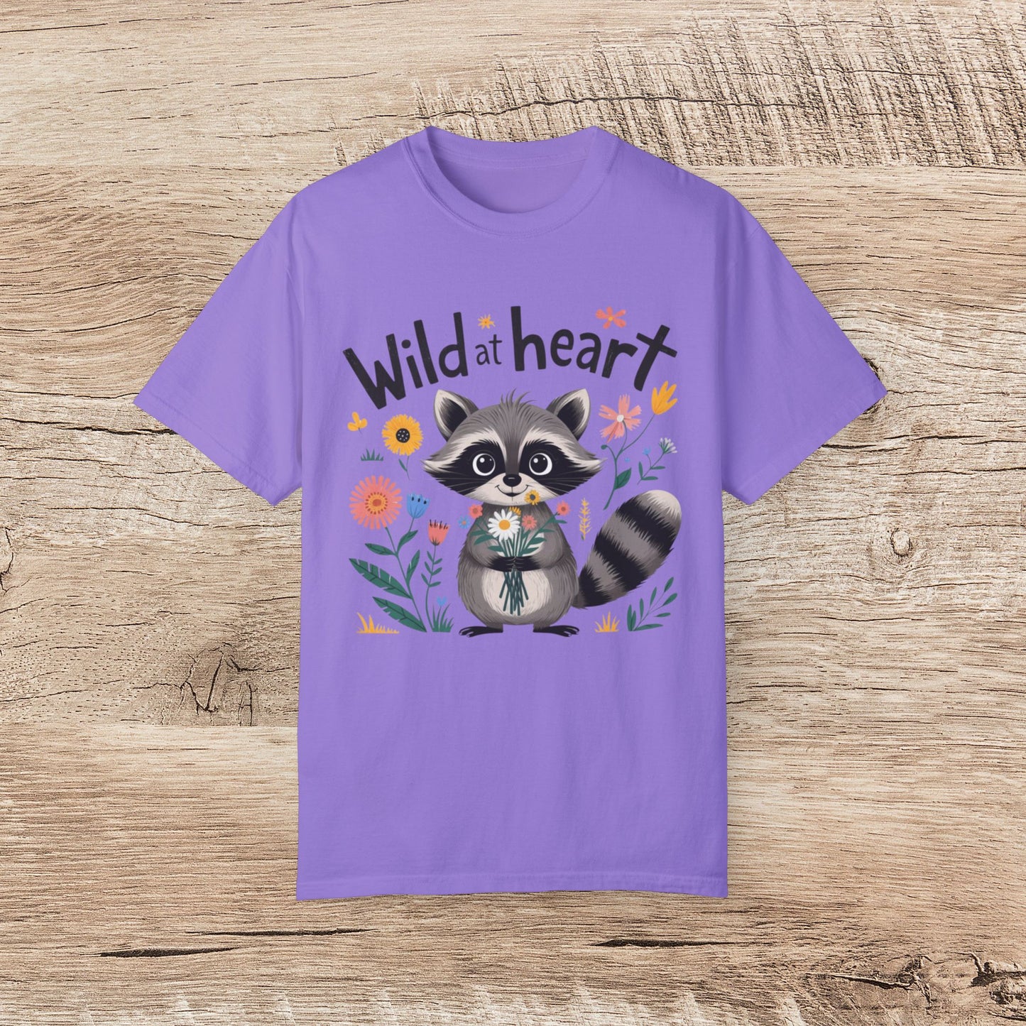 Cute Raccoon Wild at Heart T-Shirt, Adorable Animal Graphic Tee, Floral Raccoon Shirt, Trendy Casual Outfit, Gift for Nature Lovers