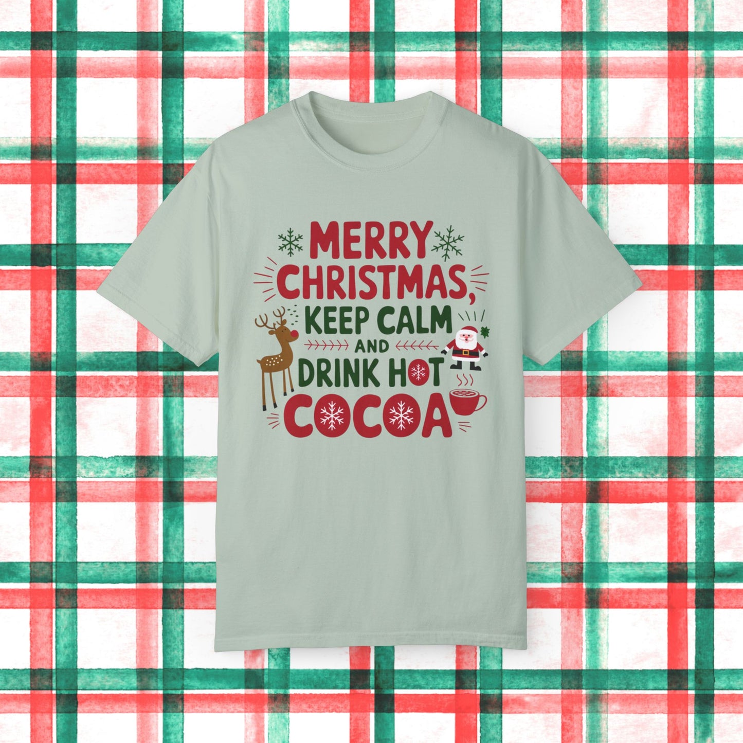 Merry Christmas T-Shirt Keep Calm Drink Hot Cocoa Funny Reindeer Santa Holiday Tee Christmas Party Gift