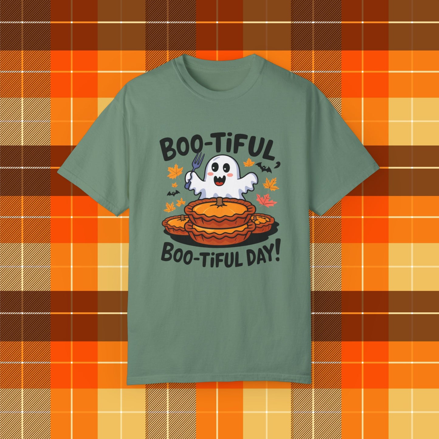 Boo-Tiful Day Ghost T-Shirt, Funny Halloween Tee, Cute Ghost and Pumpkin Pie Shirt, Autumn Graphic T-Shirt, Spooky Season Apparel