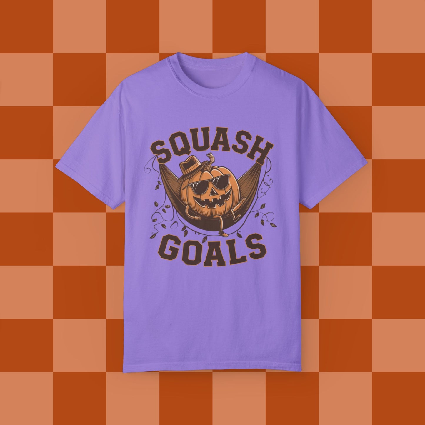 Funny Squash Goals Pumpkin T-Shirt, Halloween Humor Graphic Tee for Autumn, Cool Pumpkin with Sunglasses Shirt