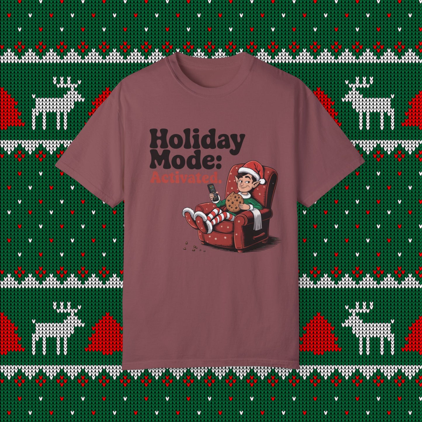 Holiday Mode: Activated Funny Christmas Elf T-Shirt, Quirky Holiday Elf Shirt, Comfy Festive Graphics Tee