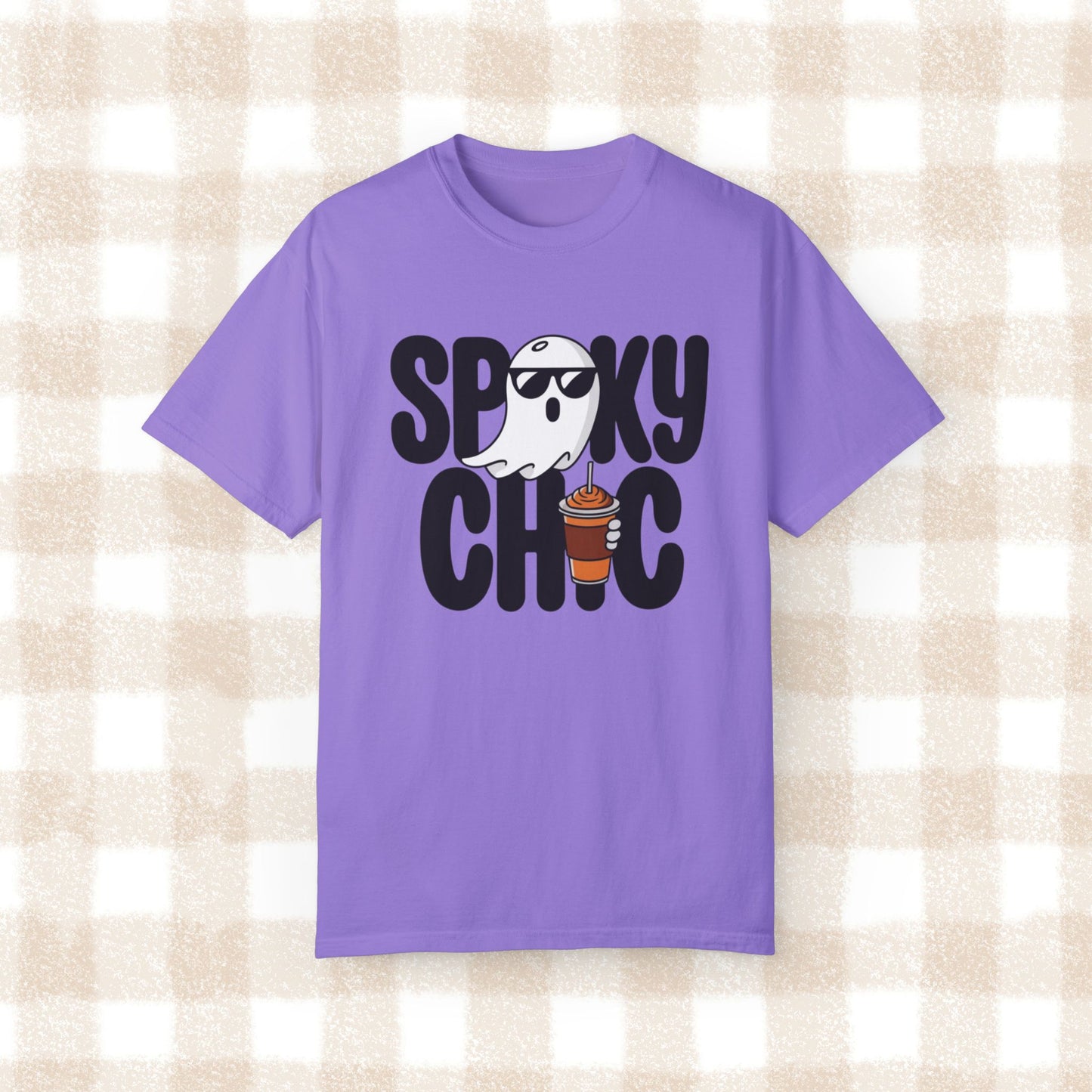 Spooky Chic Ghost Shirt with Sunglasses and Coffee Funny Halloween T-Shirt Cute Ghost Drinking Coffee Tee