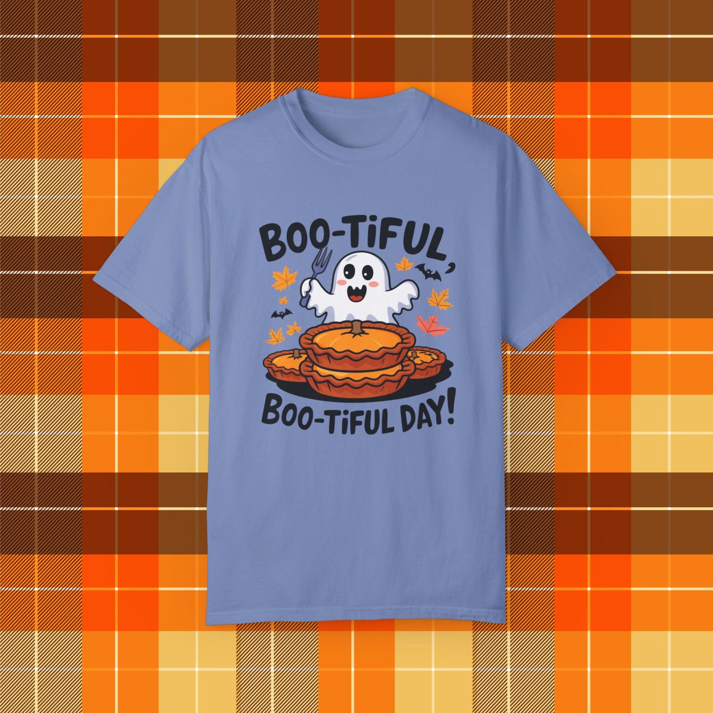 Boo-Tiful Day Ghost T-Shirt, Funny Halloween Tee, Cute Ghost and Pumpkin Pie Shirt, Autumn Graphic T-Shirt, Spooky Season Apparel