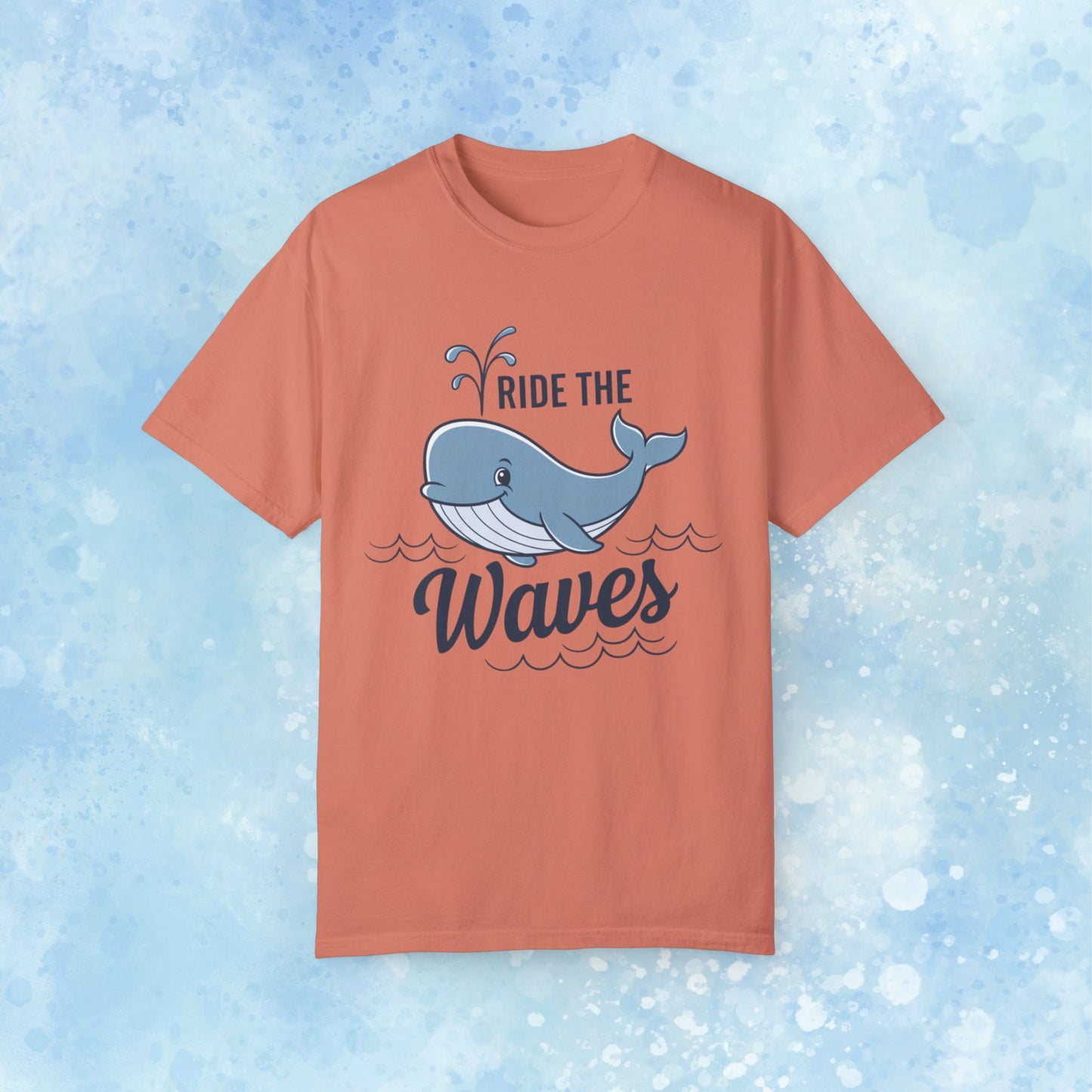 Cute Whale Graphic Ride the Waves T Shirt, Funny Ocean Theme Tee, Casual Whale Print Shirt for Sea Lovers, Unisex Whale Art T Shirt