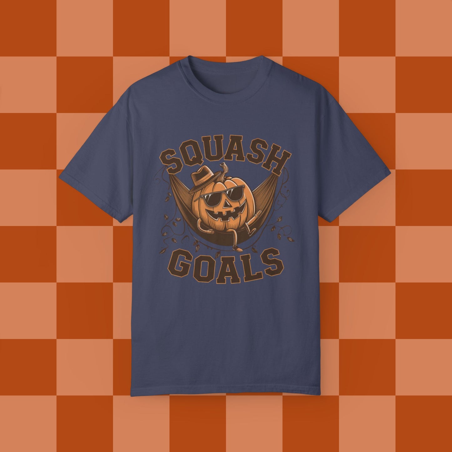 Funny Squash Goals Pumpkin T-Shirt, Halloween Humor Graphic Tee for Autumn, Cool Pumpkin with Sunglasses Shirt