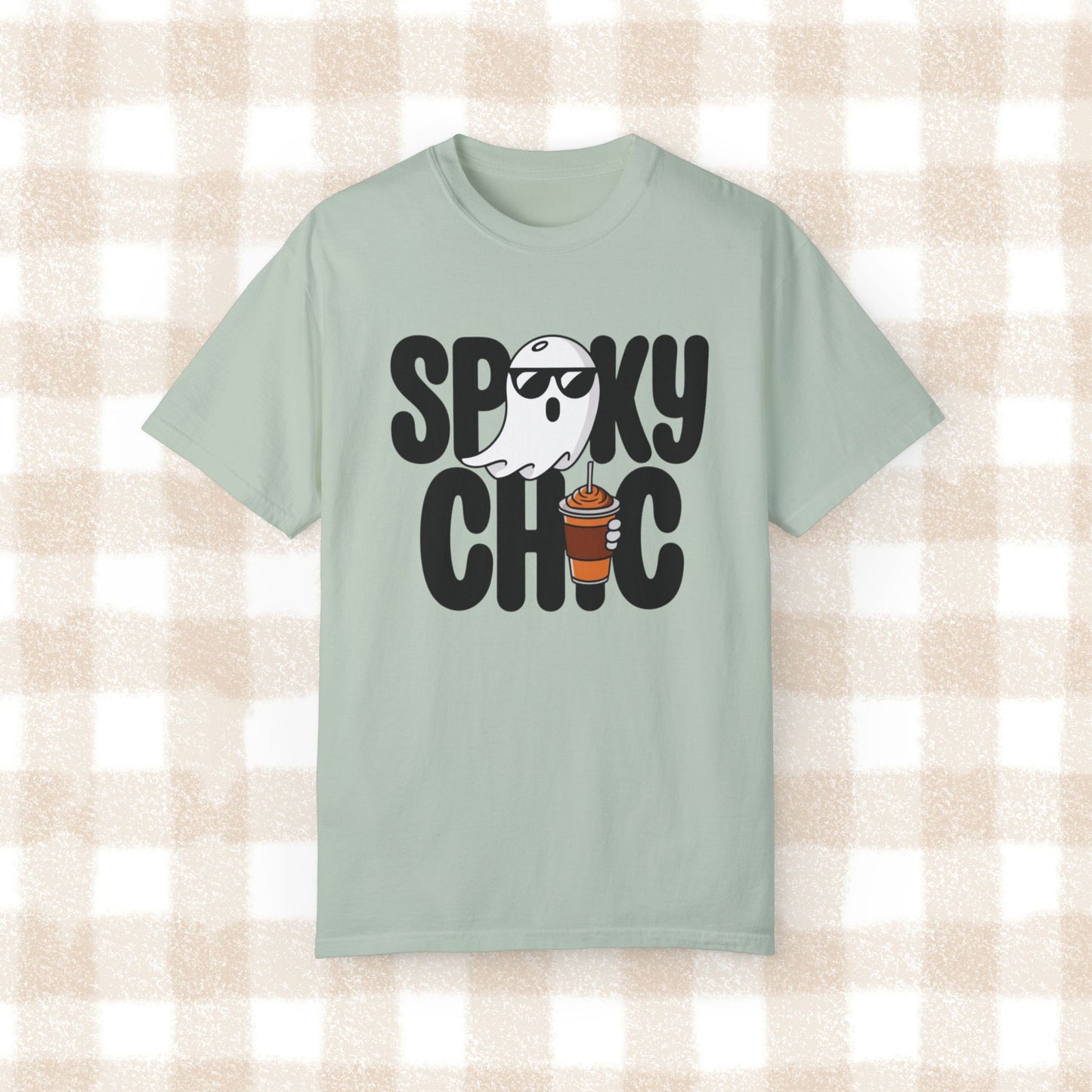 Spooky Chic Ghost Shirt with Sunglasses and Coffee Funny Halloween T-Shirt Cute Ghost Drinking Coffee Tee