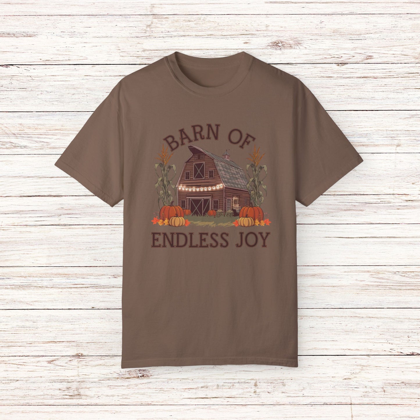 Vintage Farmhouse Barn of Endless Joy Graphic, Fall Harvest Pumpkin Patch T-Shirt, Retro Autumn Country Life Tee