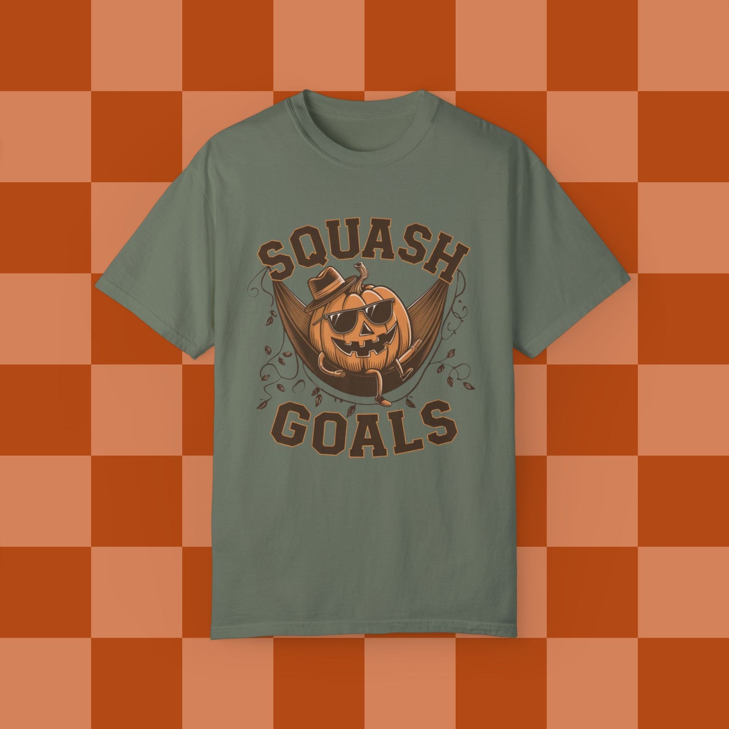 Funny Squash Goals Pumpkin T-Shirt, Halloween Humor Graphic Tee for Autumn, Cool Pumpkin with Sunglasses Shirt