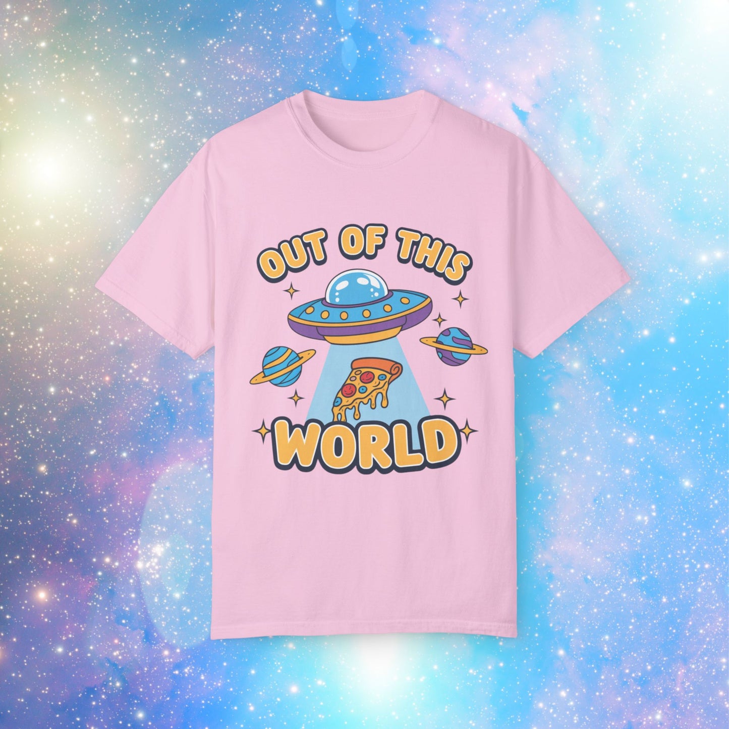 Out of This World UFO T-Shirt, Funny Alien Space Design Tee, Cute Pizza Graphic Shirt, Cool Novelty Gift Idea, Unisex Casual Top