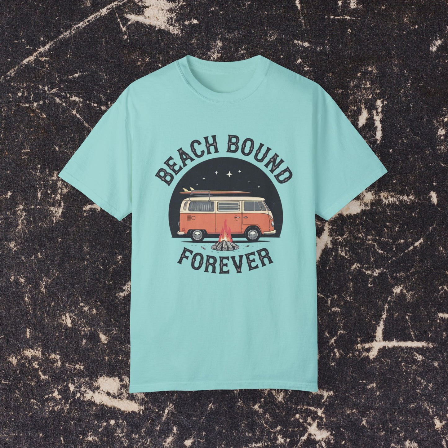 Retro Van Beach Bound Forever Shirt, Vintage Surfing T-Shirt, Summer Beach Campfire Tee, Coastal Lifestyle Top, Adventure Graphic Tee