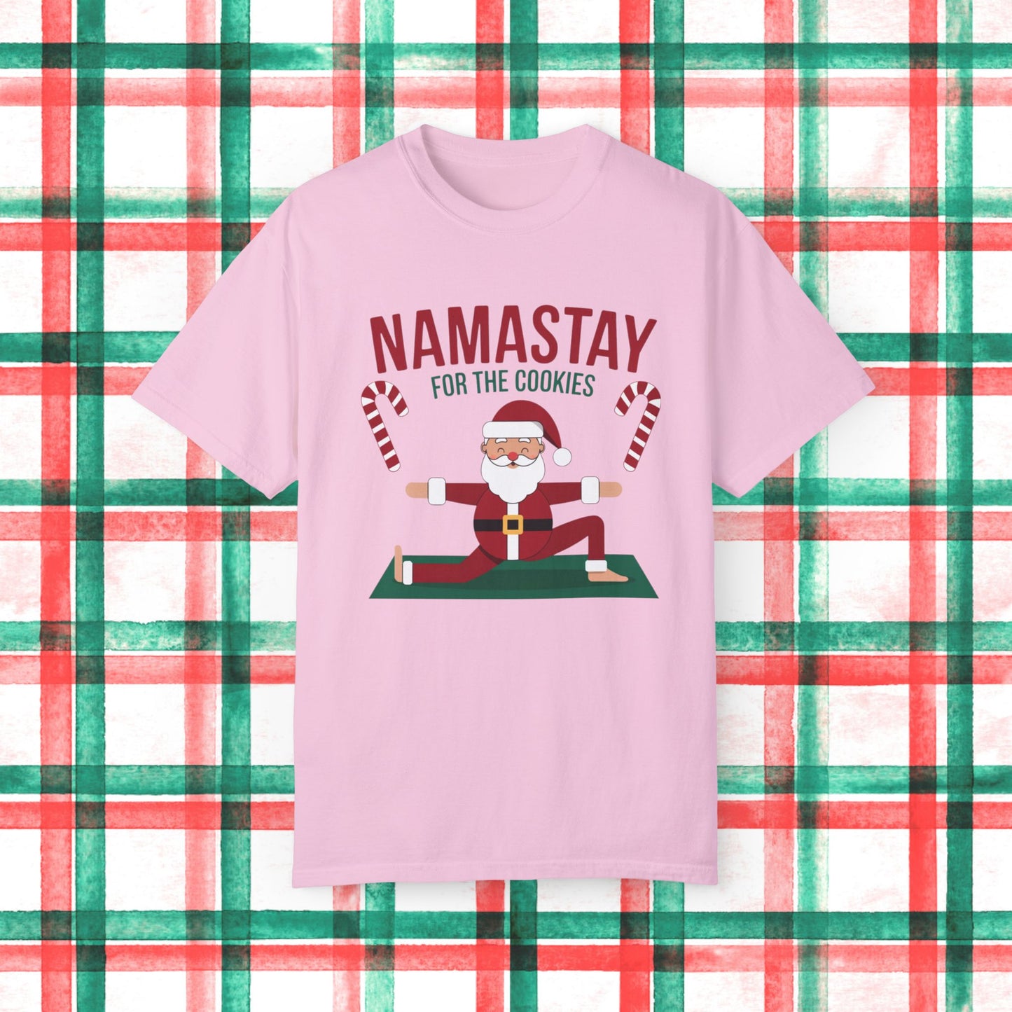 Namastay For The Cookies Funny Santa Yoga Christmas Shirt, Holiday Yoga Santa Claus Tee, Unique Holiday Tee, Christmas Gift T-Shirt