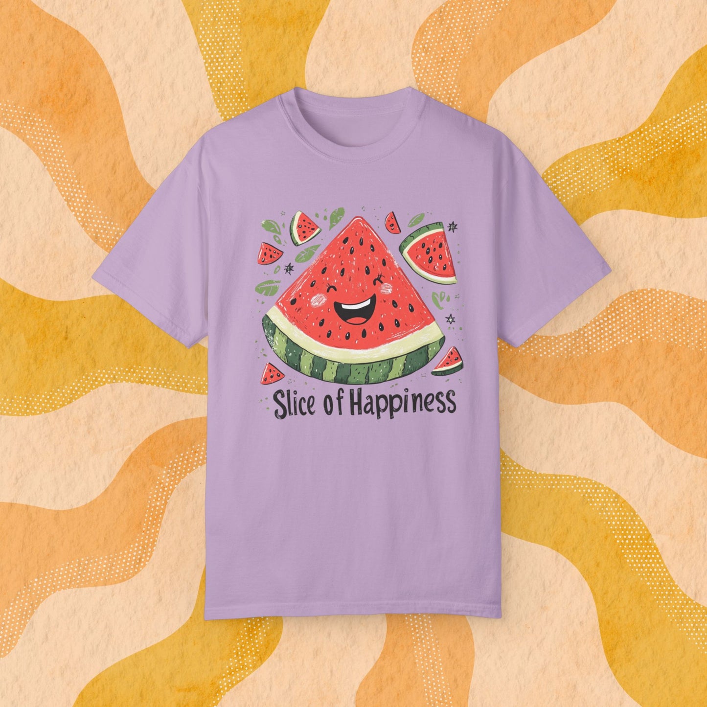 Cute Watermelon Slice of Happiness T-Shirt, Fun Fruit Graphic Tee, Happy Watermelon Smile Shirt Garment-Dyed T-shirt