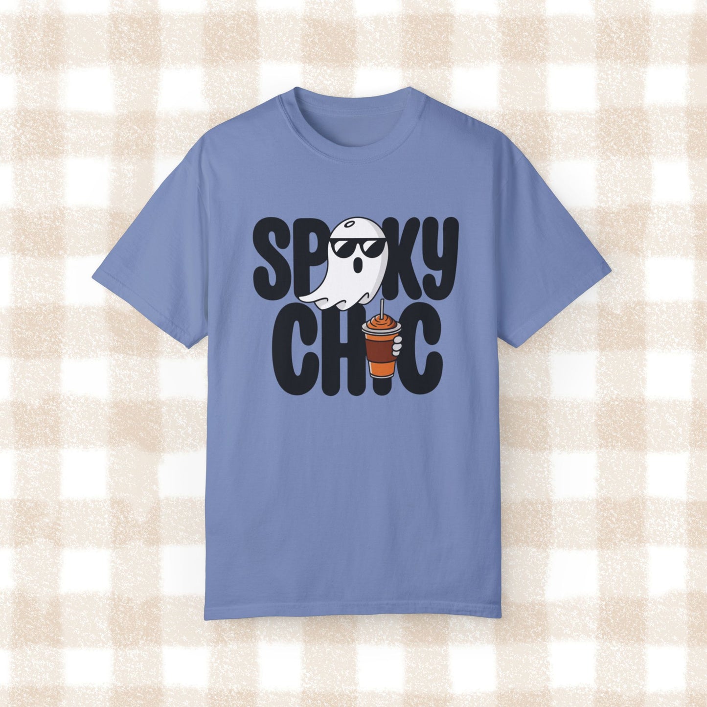 Spooky Chic Ghost Shirt with Sunglasses and Coffee Funny Halloween T-Shirt Cute Ghost Drinking Coffee Tee