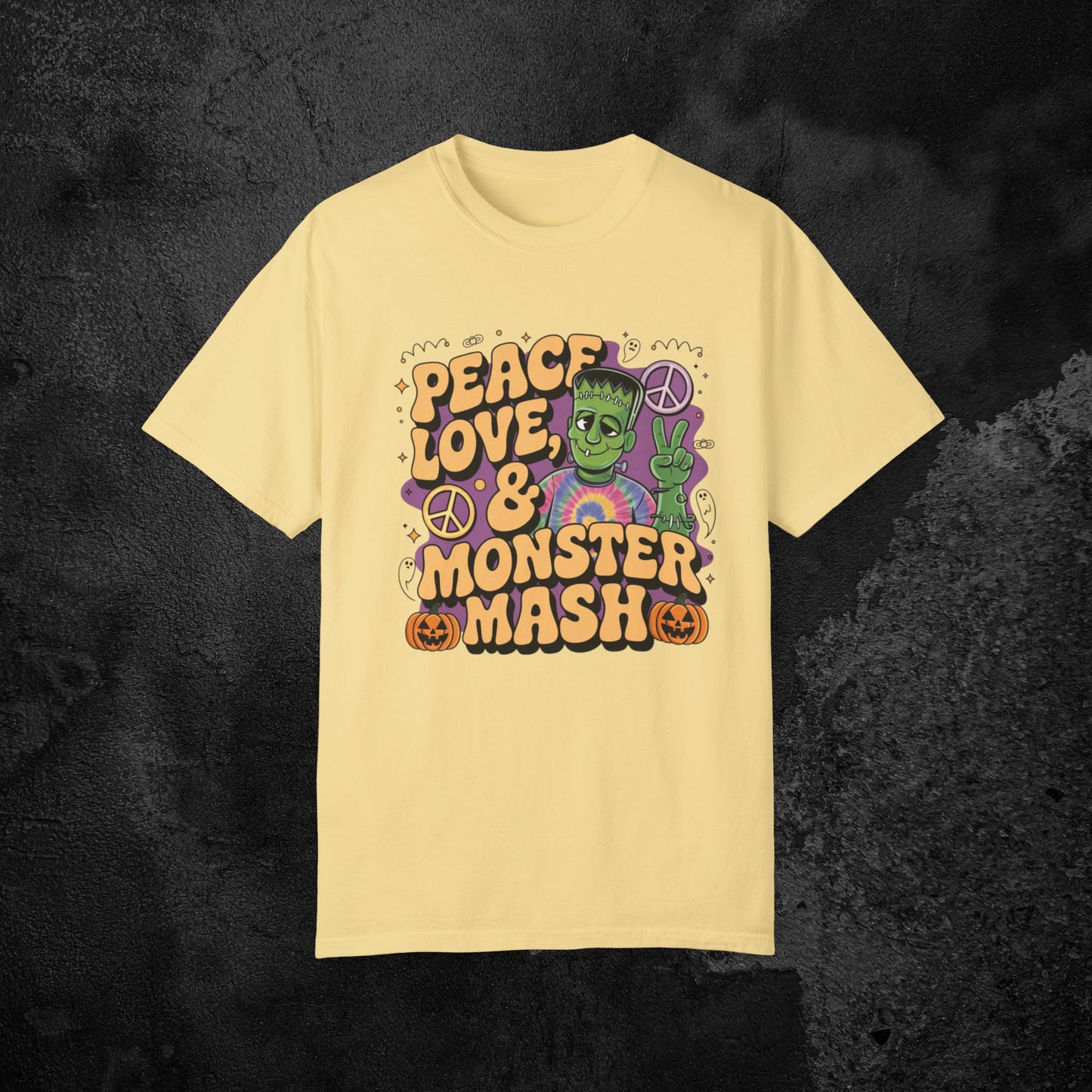 Peace Love and Monster Mash T-Shirt Funny Halloween Shirt Retro Horror Tee Perfect Halloween Gift Short Sleeve Top