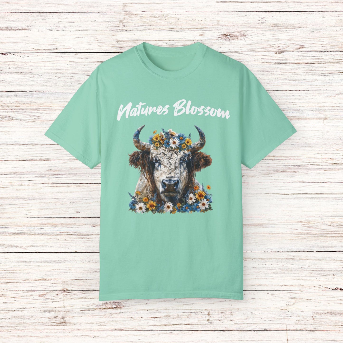 Title Bison T Shirt Colorful Floral Design Cute Nature Inspired Art Tee Shirt Unique Bison Apparel Garment-Dyed T-shirt