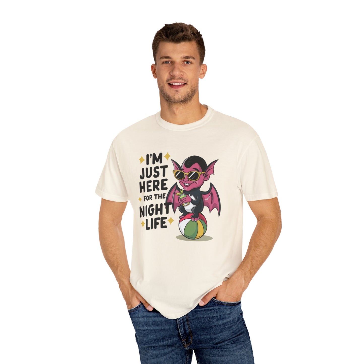 Funny Bat T-Shirt, Just Here For The Night Life Tee, Graphic Vampire Shirt, Cute Halloween T-Shirt, Beach Ball Bat T-Shirt