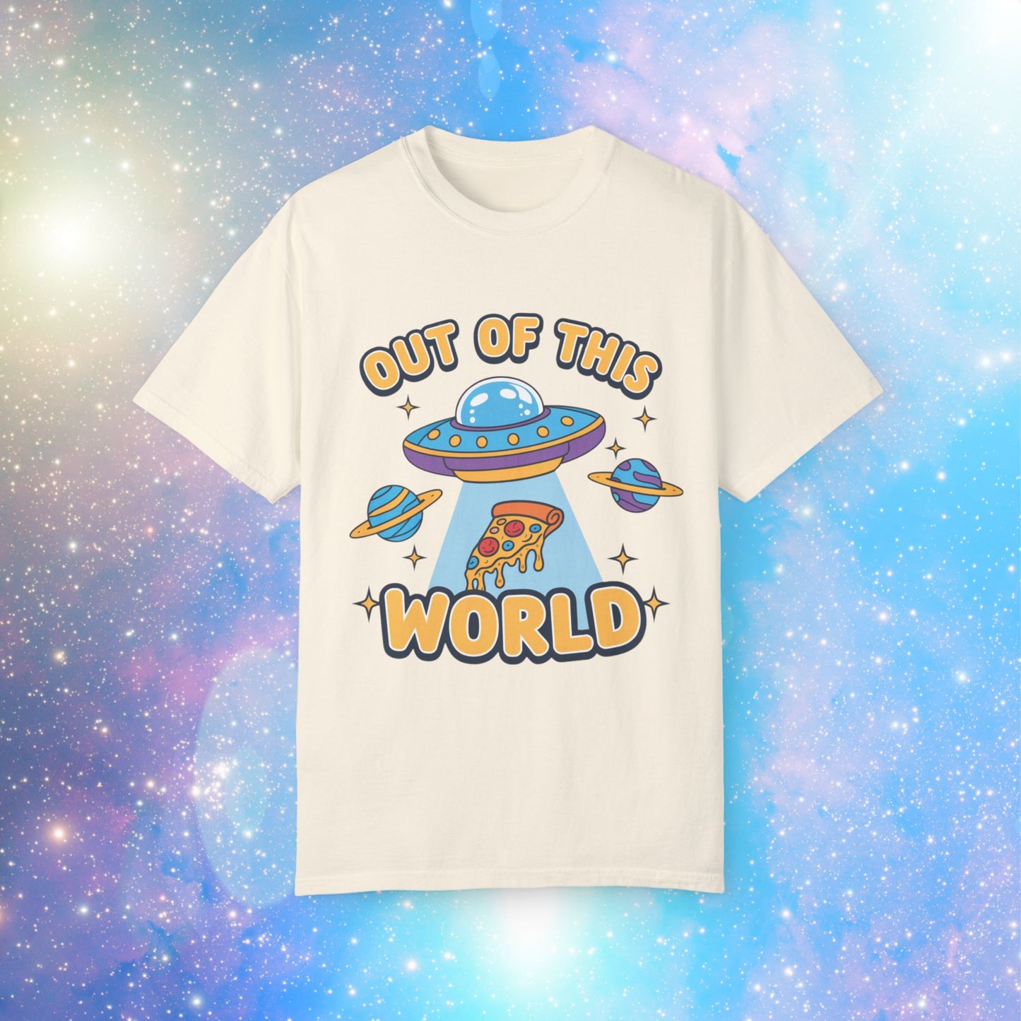 Out of This World UFO T-Shirt, Funny Alien Space Design Tee, Cute Pizza Graphic Shirt, Cool Novelty Gift Idea, Unisex Casual Top