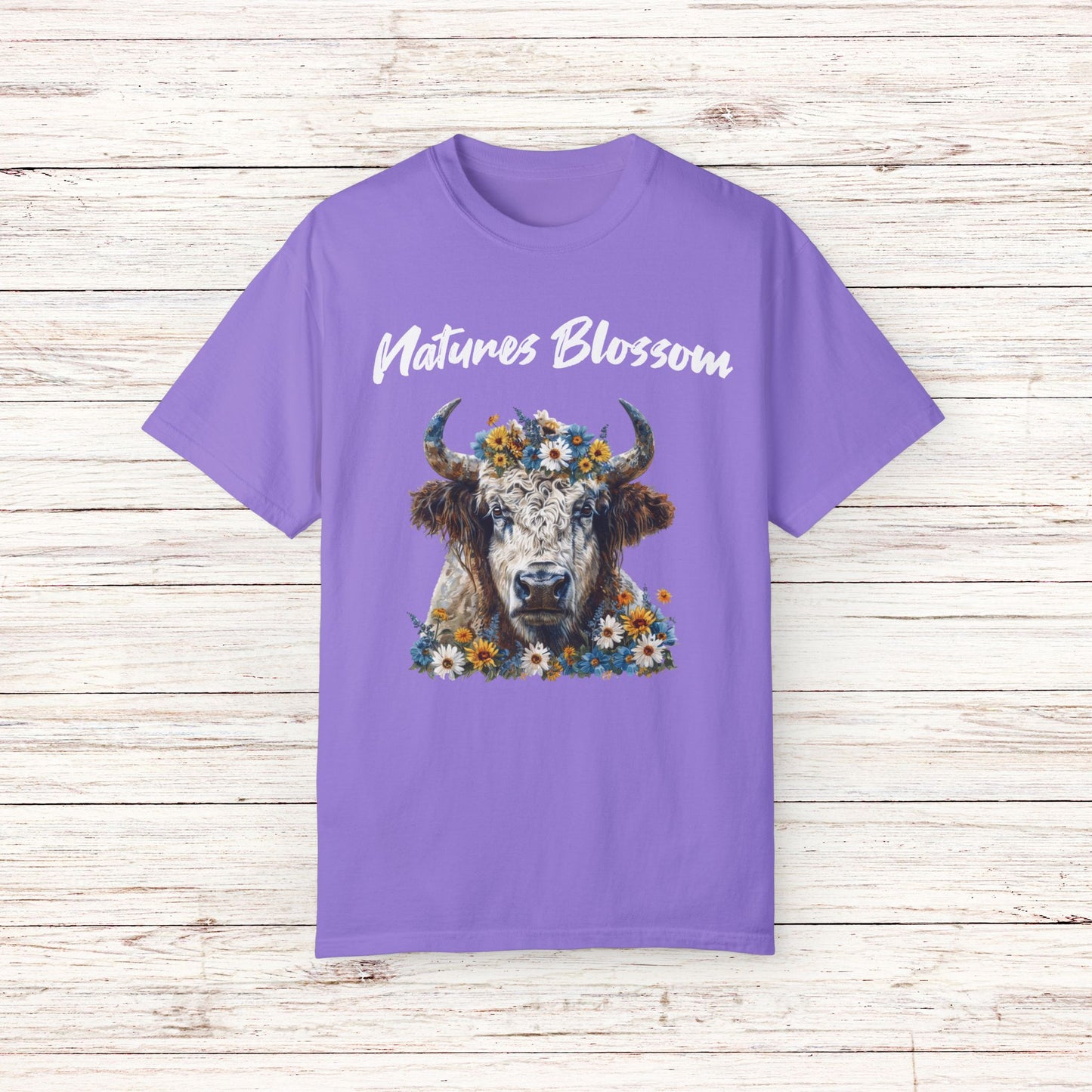 Title Bison T Shirt Colorful Floral Design Cute Nature Inspired Art Tee Shirt Unique Bison Apparel Garment-Dyed T-shirt