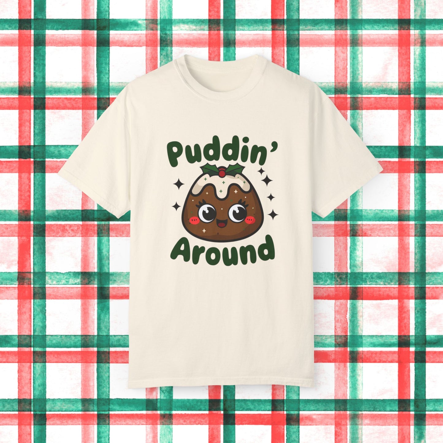 Cute Christmas Pudding T-Shirt, Festive Holiday Graphic Tee, Fun Kawaii Design Shirt, Cute Pudding Cartoon T-Shirt, Xmas Gift Tee