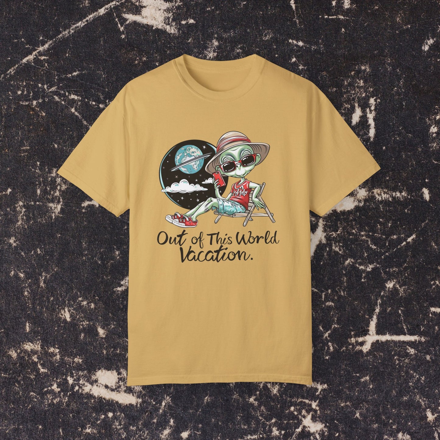 Out of This World Vacation T-Shirt, Alien Beach Vacation Shirt, Funny Alien Graphic Tee, Cool Alien Shirt, Summer Travel T-Shirt, Relaxed