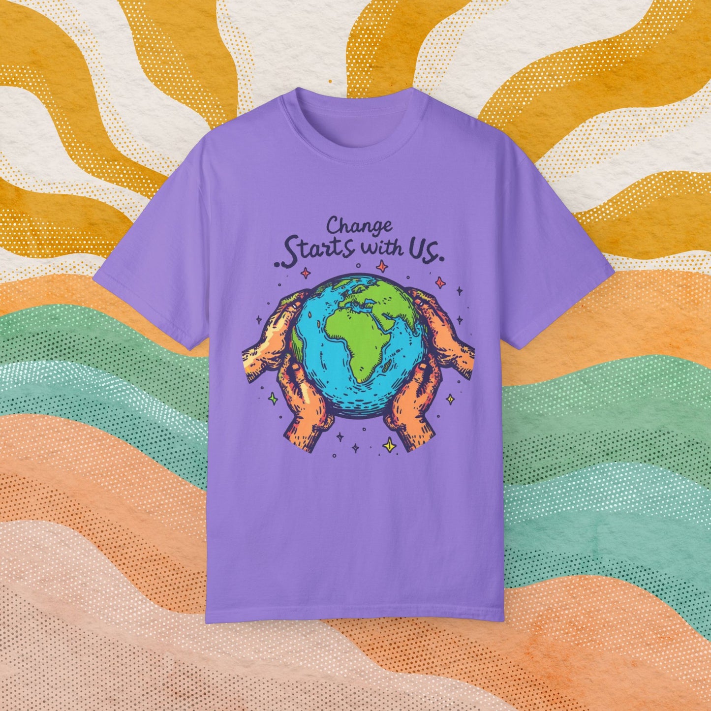 Change Starts with Us Earth Design T-Shirt, Inspirational World Graphic Tee, Environmental Awareness Shirt for Men Women