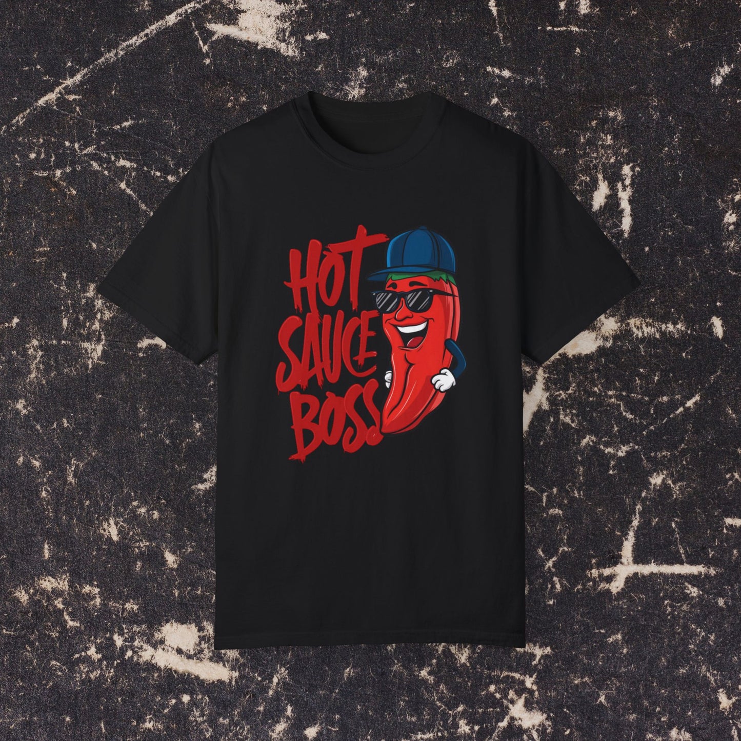 Hot Sauce Boss T-shirt, Funny Pepper Graphic Tee, Spicy Hot Sauce Lover Shirt, Cool Cartoon Hot Sauce Design, Casual Fun Shirt