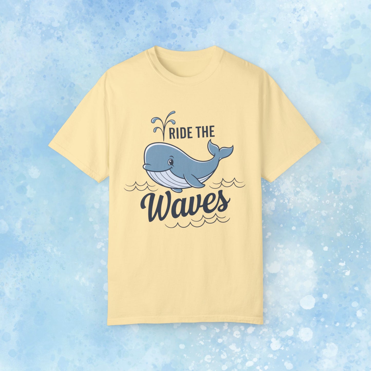 Cute Whale Graphic Ride the Waves T Shirt, Funny Ocean Theme Tee, Casual Whale Print Shirt for Sea Lovers, Unisex Whale Art T Shirt