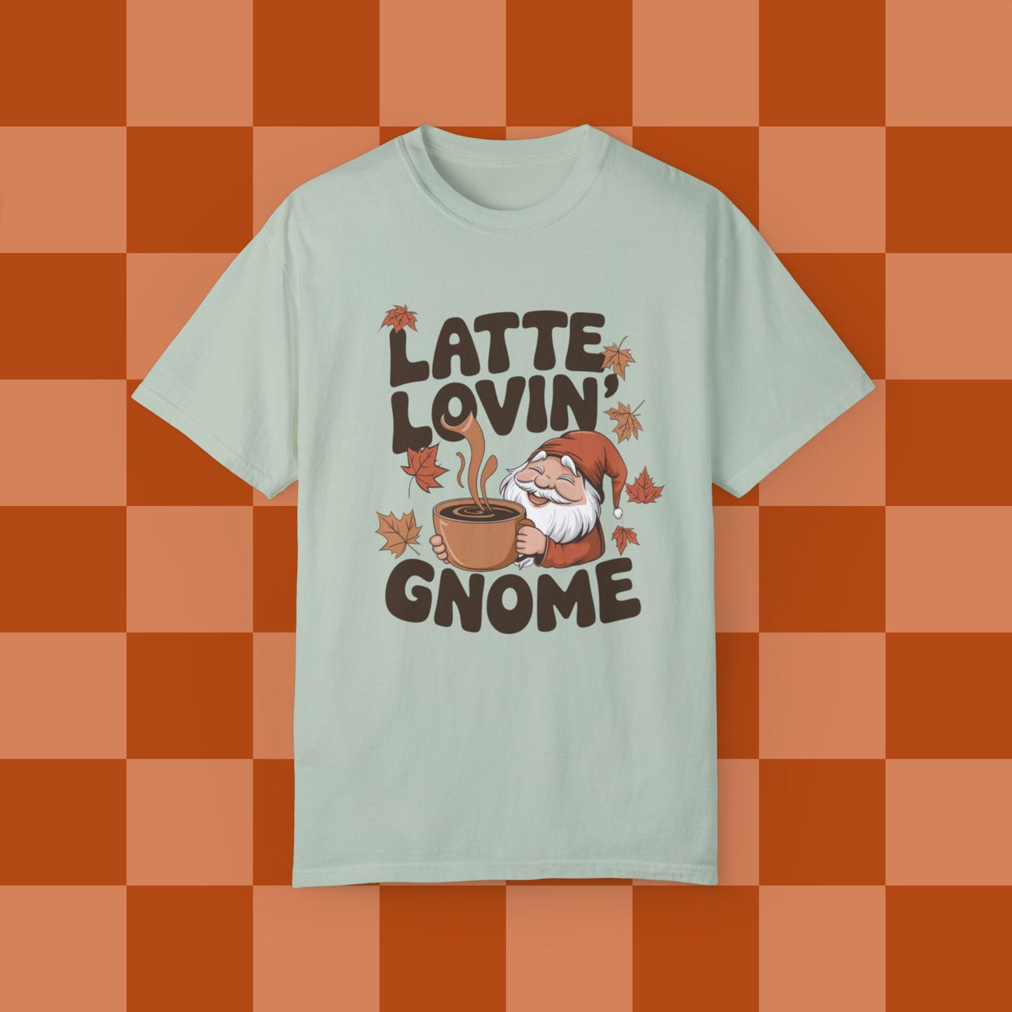 Latte Lovin Gnome T-Shirt Cute Coffee Lover Shirt Fall Gnome Graphic Tee Latte Lover TShirt Gift for Coffee Enthusiasts