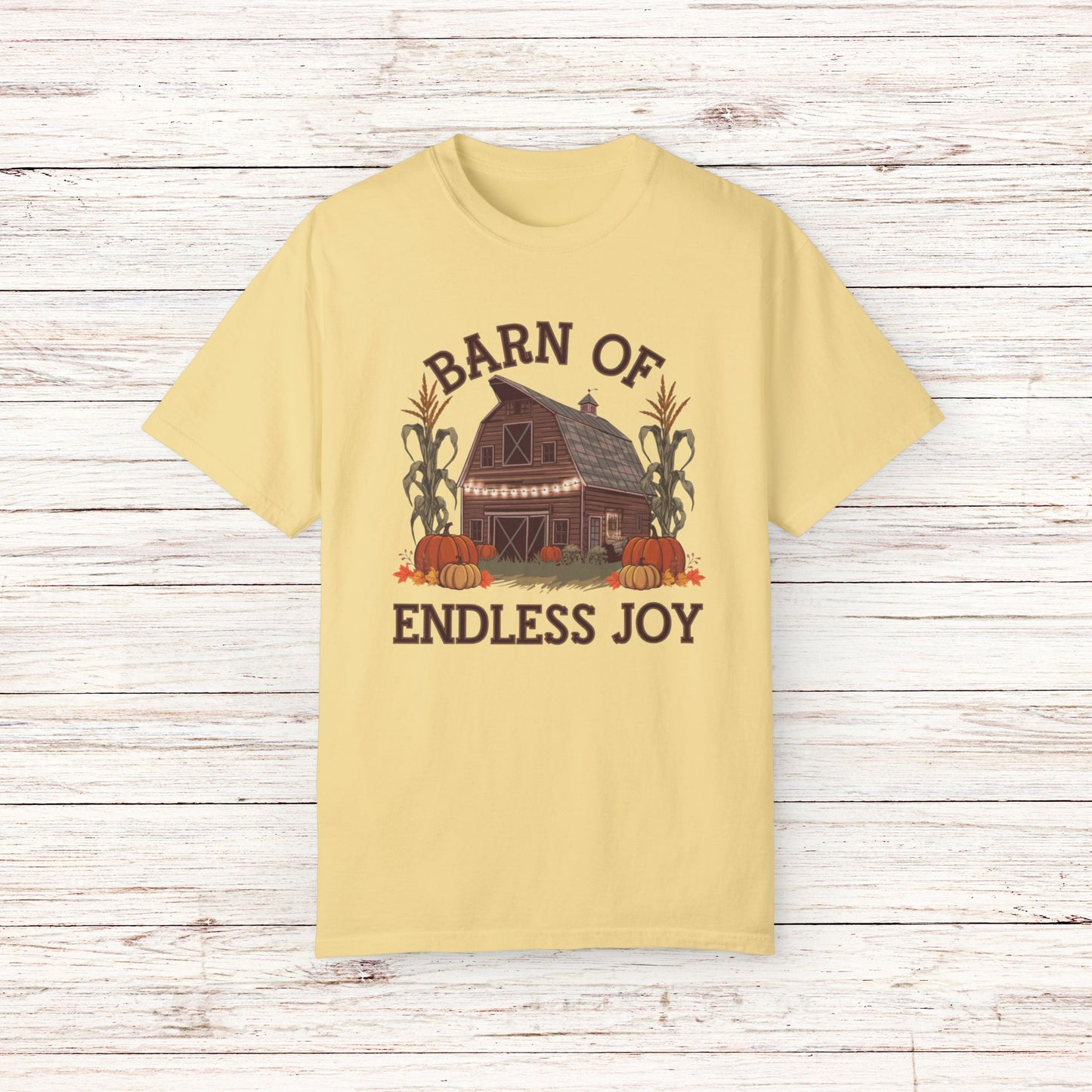 Vintage Farmhouse Barn of Endless Joy Graphic, Fall Harvest Pumpkin Patch T-Shirt, Retro Autumn Country Life Tee