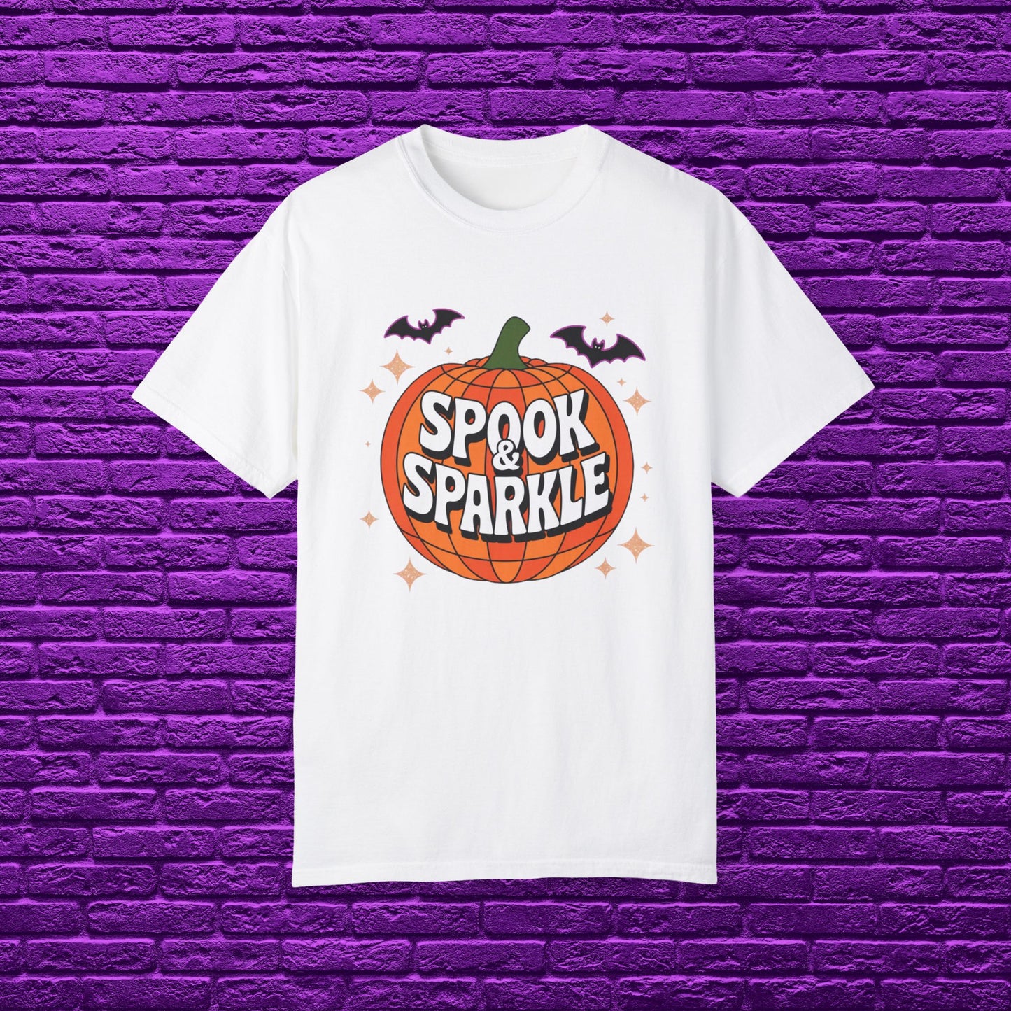 Halloween Pumpkin Spook and Sparkle T-Shirt, Cute Halloween Shirt with Pumpkin and Bats, Halloween Holiday Tee for Spooky Season