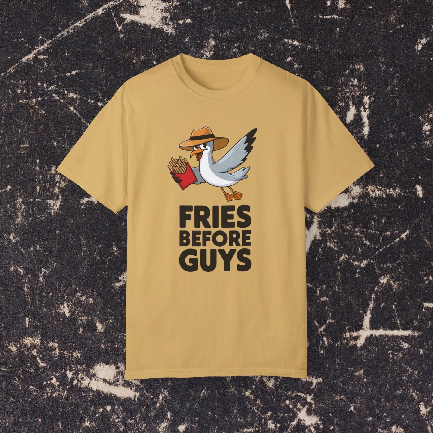 Funny Fries Before Guys Seagull T-Shirt, Humorous Casual Tee, Cute Seagull Graphic Shirt, Fries Lovers Gift, Fun Seagull Tee