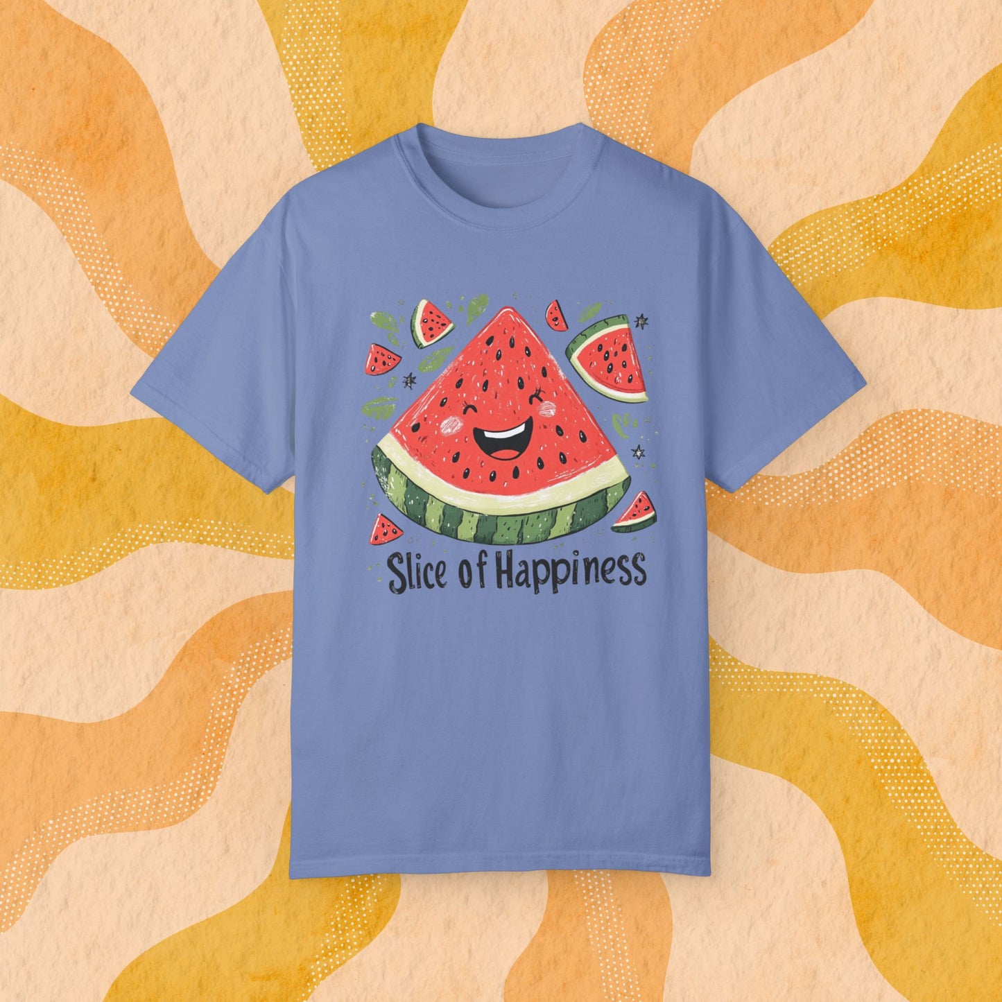 Cute Watermelon Slice of Happiness T-Shirt, Fun Fruit Graphic Tee, Happy Watermelon Smile Shirt Garment-Dyed T-shirt