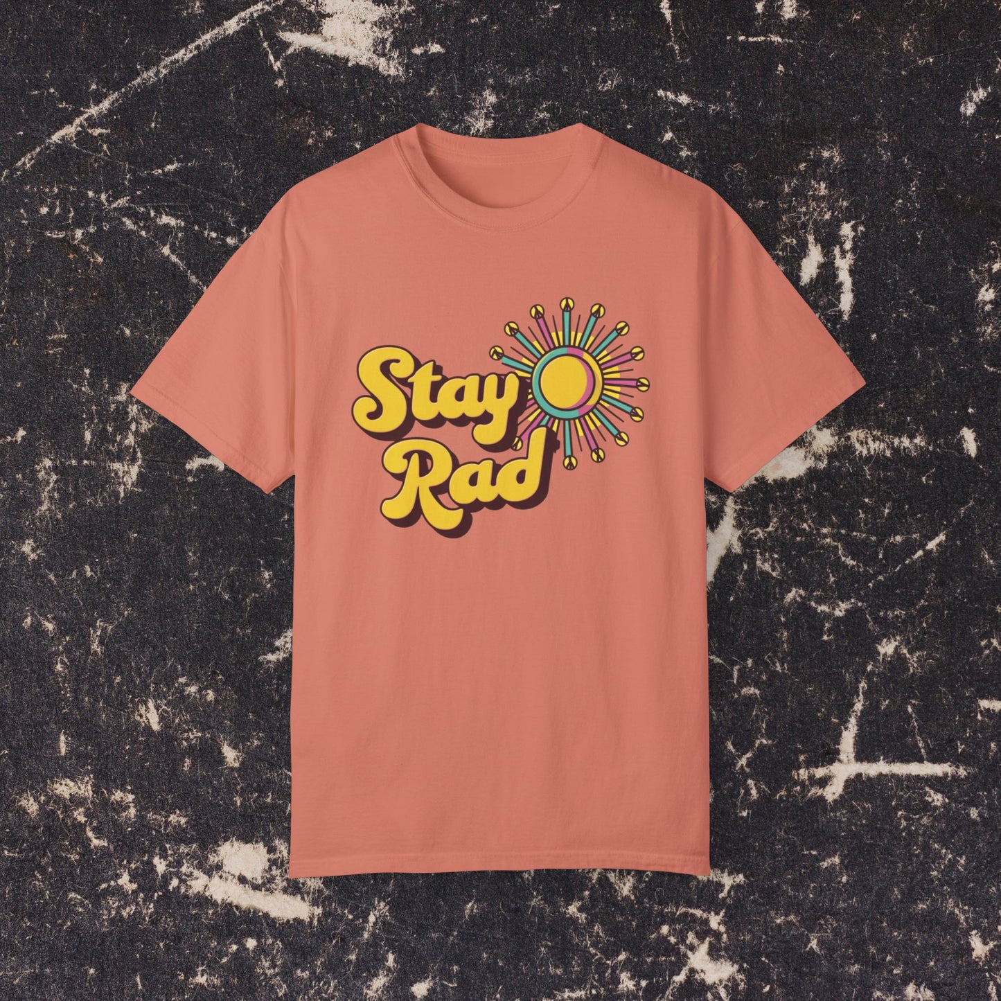 Stay Rad Retro Sunshine Graphic T-Shirt, Vintage Style Tee, Positive Vibes Summer Shirt, Fun Casual Outfit, Groovy Statement Top