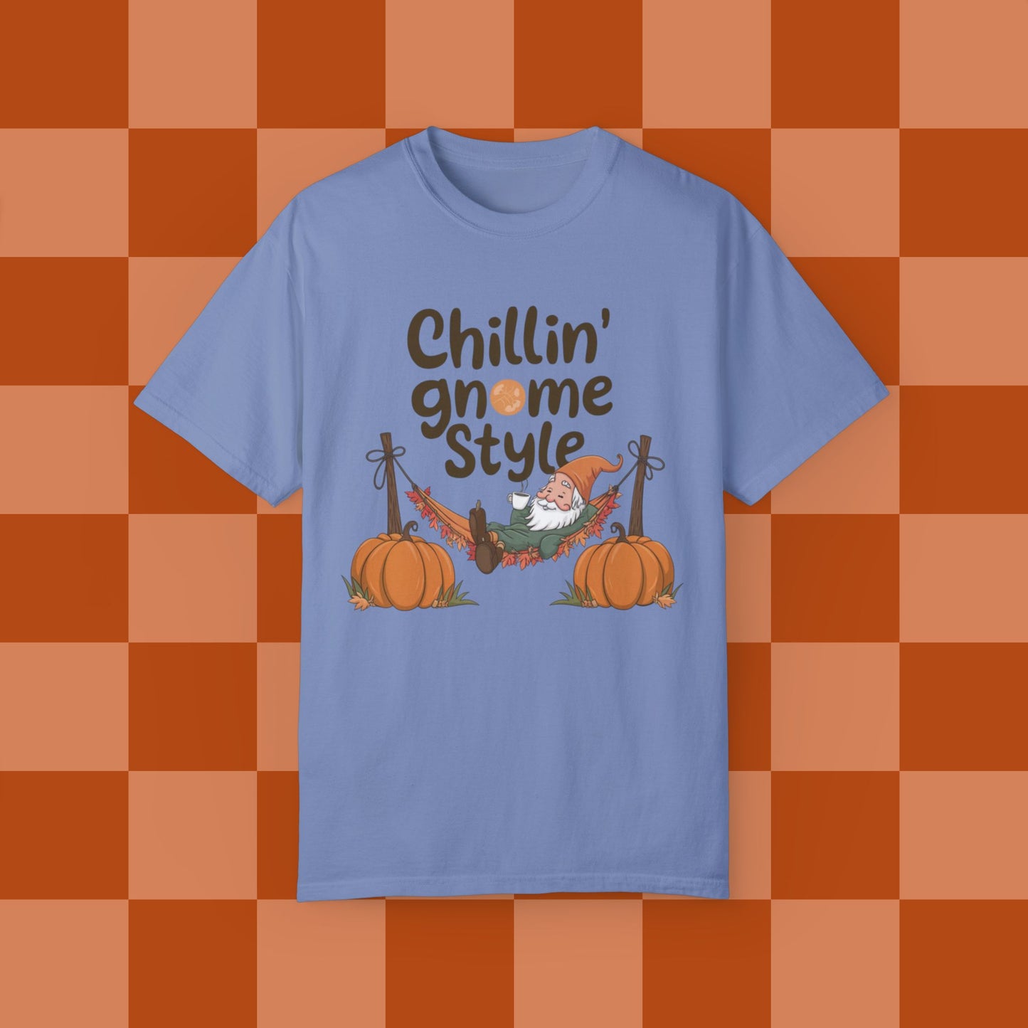 Chillin Gnome Style T-shirt, Funny Gnome Shirt for Fall, Cute Pumpkin Gnome Tee, Halloween Gnome Graphic Tee, Autumn Vibes T-Shirt