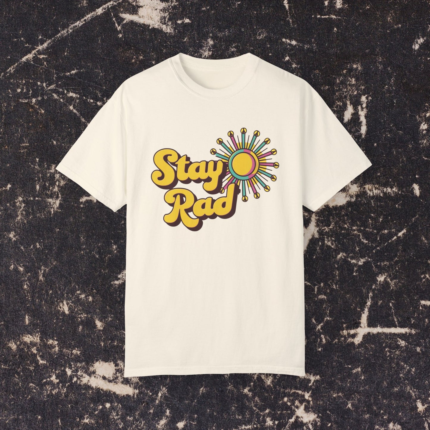 Stay Rad Retro Sunshine Graphic T-Shirt, Vintage Style Tee, Positive Vibes Summer Shirt, Fun Casual Outfit, Groovy Statement Top