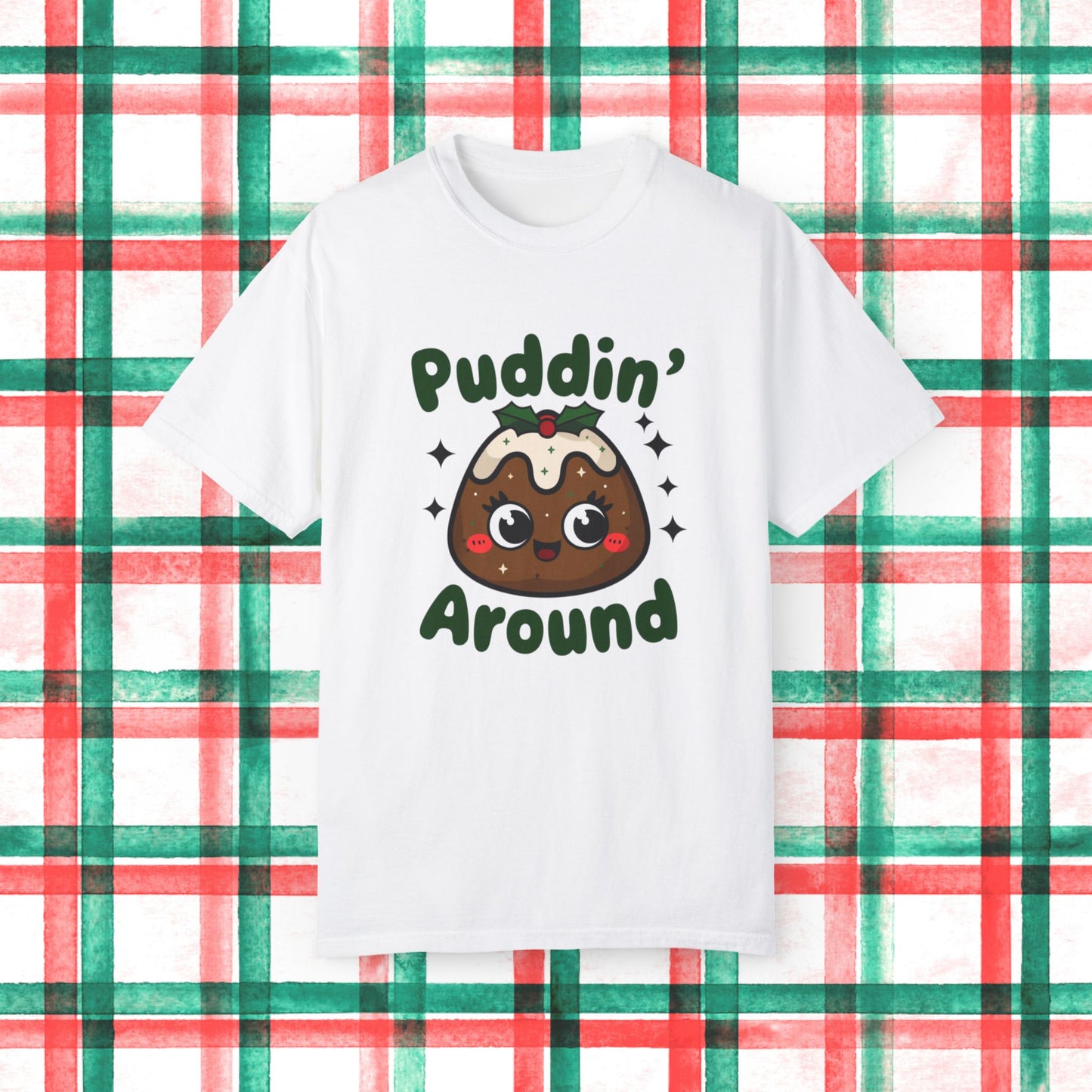 Cute Christmas Pudding T-Shirt, Festive Holiday Graphic Tee, Fun Kawaii Design Shirt, Cute Pudding Cartoon T-Shirt, Xmas Gift Tee